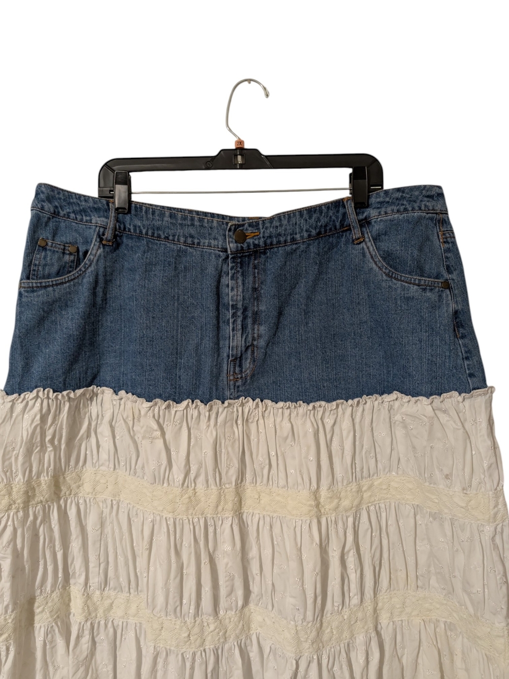 Cato Vintage Denim-Waist White Tiered A-Line Skirt - Picture 4 of 8